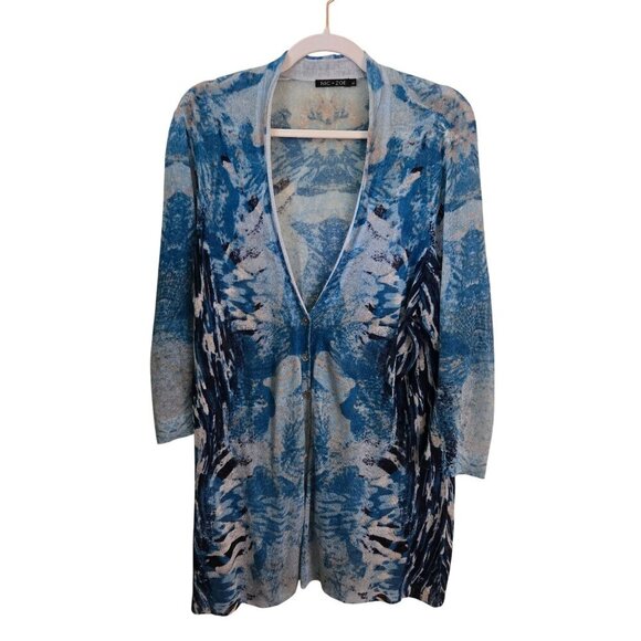 Nic + Zoe Stunning Ocean Blue Linen Blend Long Line Cardigan Sweater Size XL - Picture 1 of 5